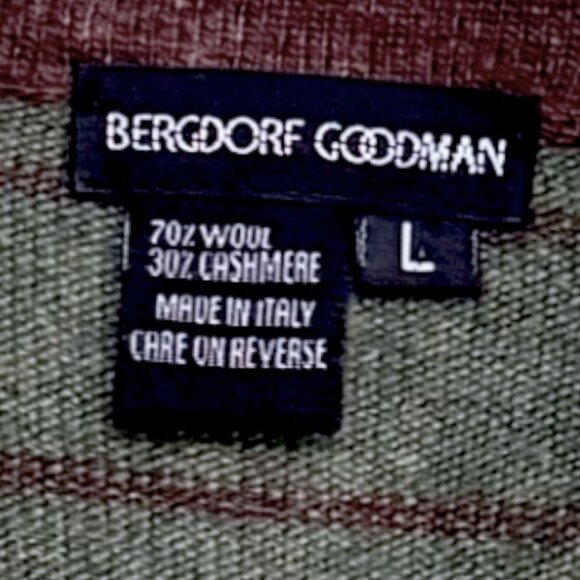 Bergdorf Goodman Wool Cashmere Quarter Zip Sweater Green Brown Striped L - Picture 3 of 5